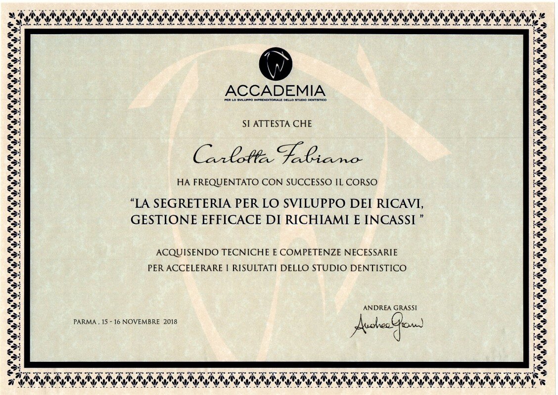 Attestato segreteria dentista Attestato segreteria dentista