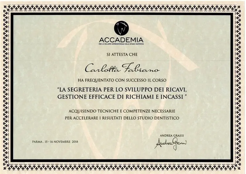 Attestato segreteria dentista Attestato segreteria dentista