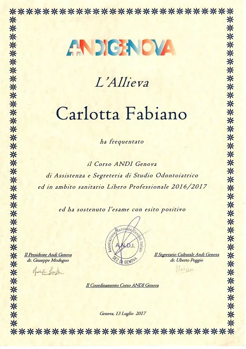 attestato ANDI segretaria dentista attestato ANDI segretaria dentista